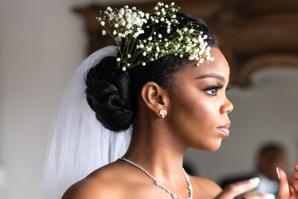 Bride with babies breath in her hair