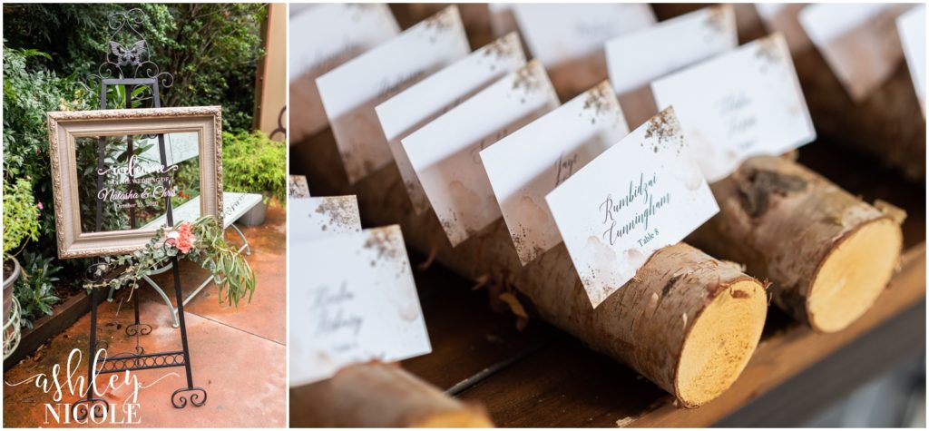 wedding reception place cards in wood