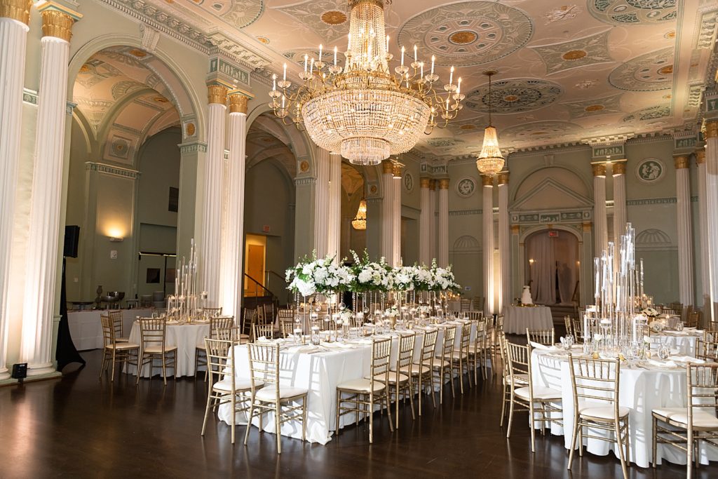 wedding reception decor with white roses