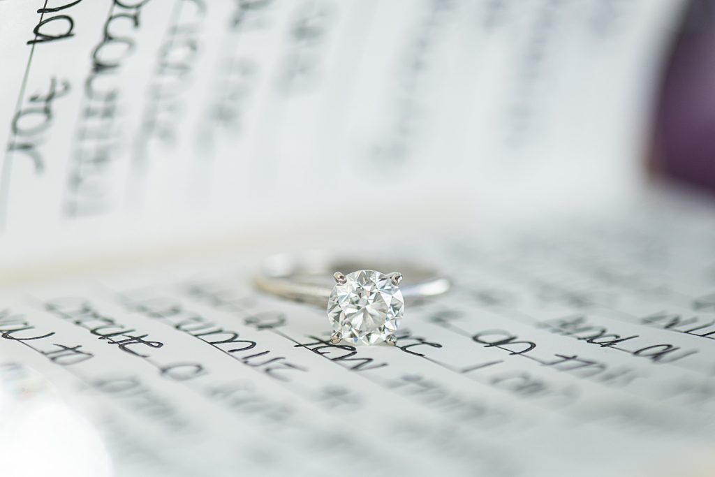 engagement ring in vow book