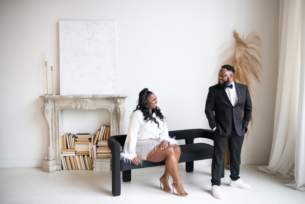 african american couple  engagement photo at blanc studio west