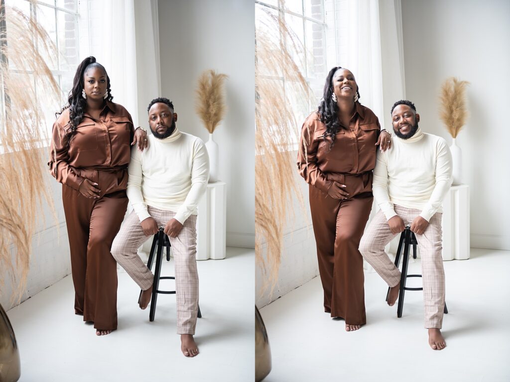 african american couple an engagement photo at blanc studio west