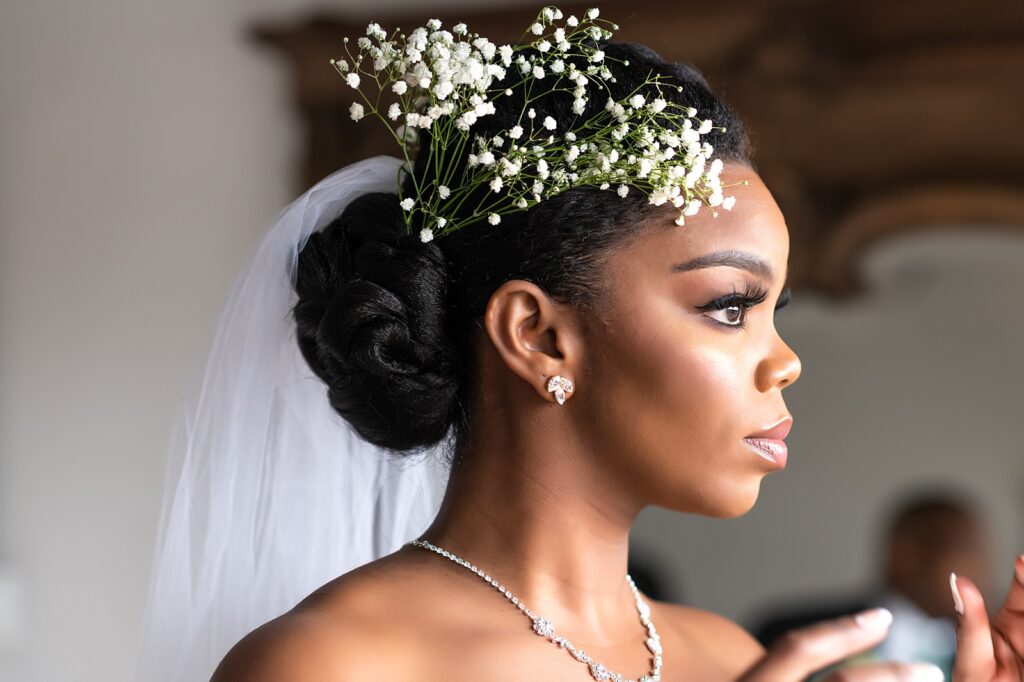 bride with babys breath in her hair
