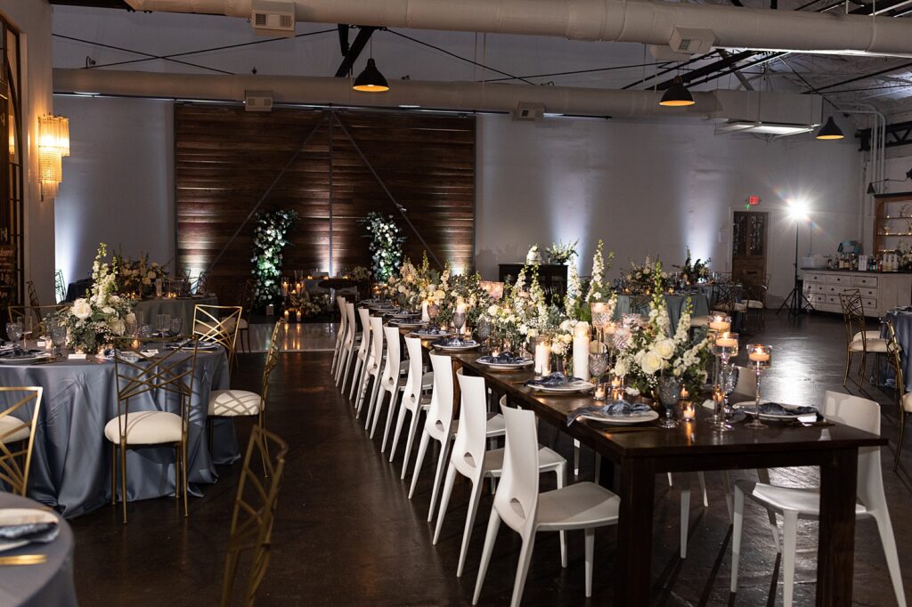wedding reception at westside warehouse with lush florals by The J. Madison