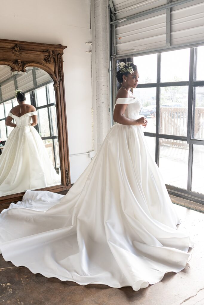 bride in satin wedding gown