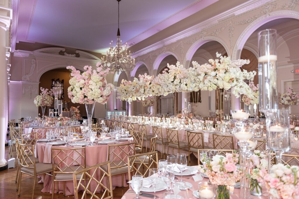 blush and ivory reception decor at a piedmont driving club wedding 