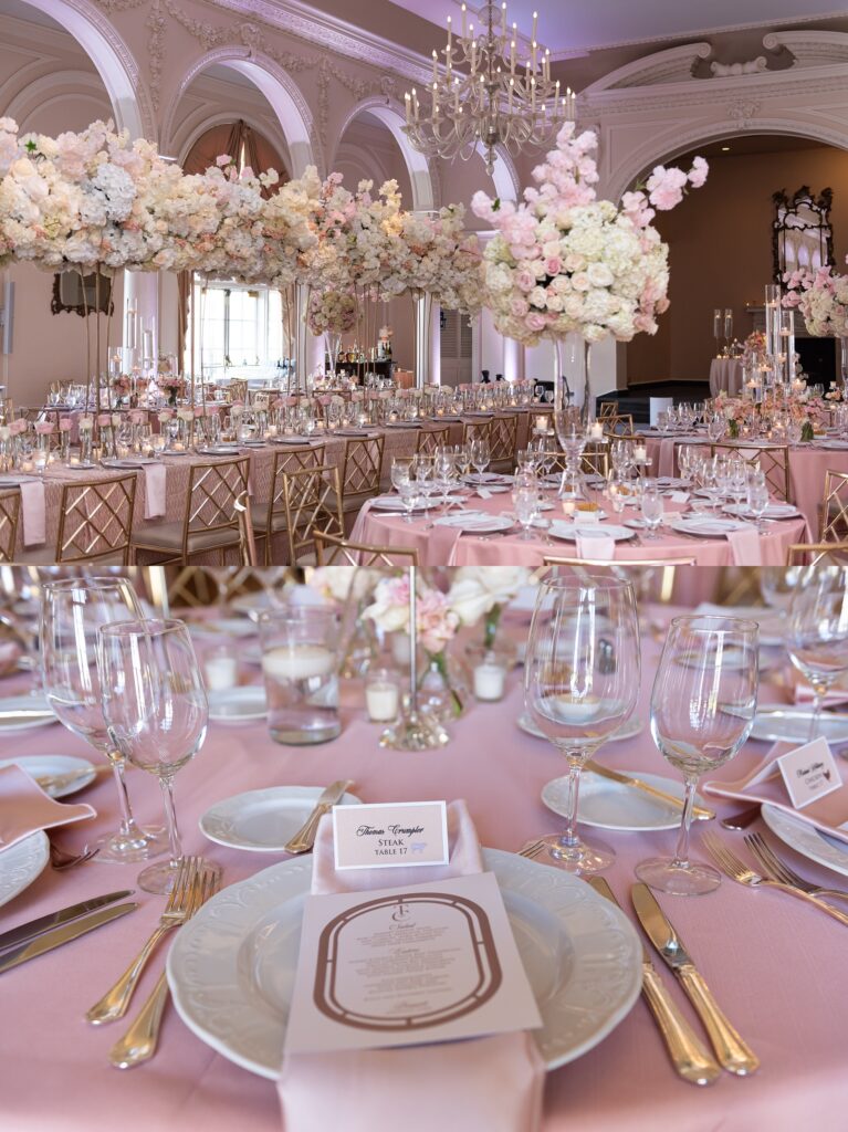 blush and ivory reception decor at a piedmont driving club wedding 