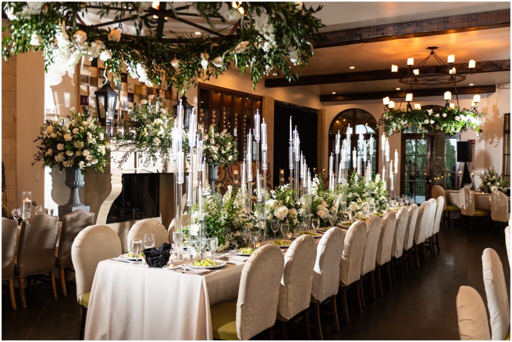 wedding reception decor with white flowers at montaluce winery wedding