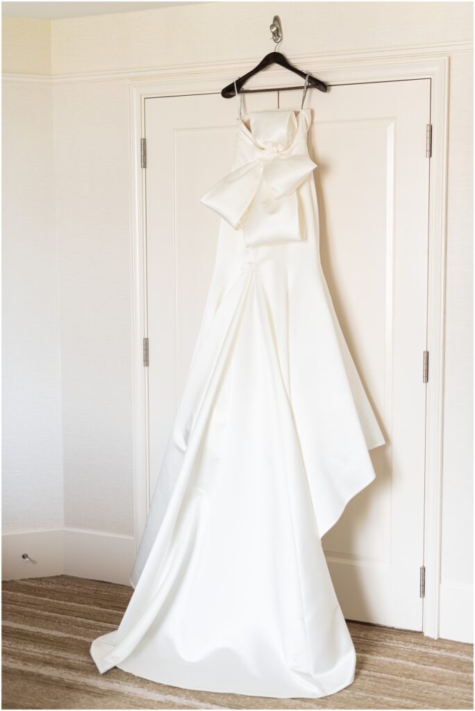 bridals by lori wedding dress hanging in bridal suite